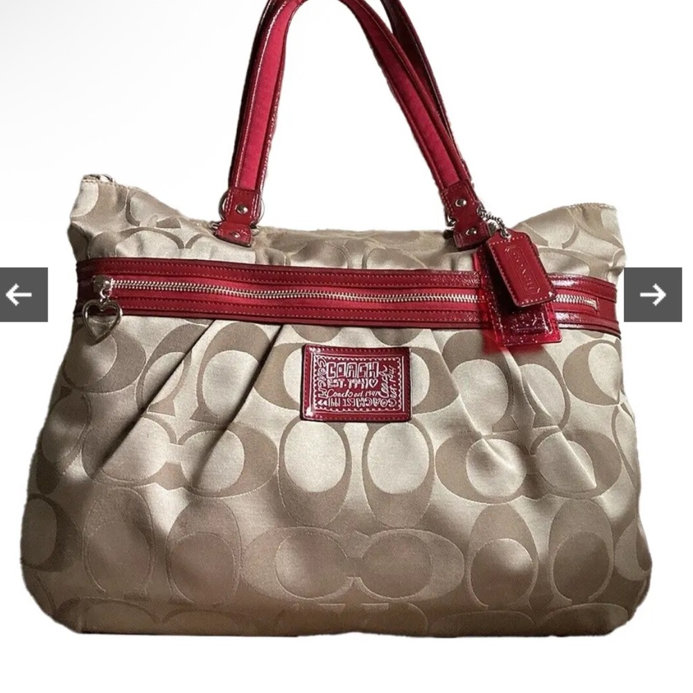 Coach Red and Tan Signature Tote